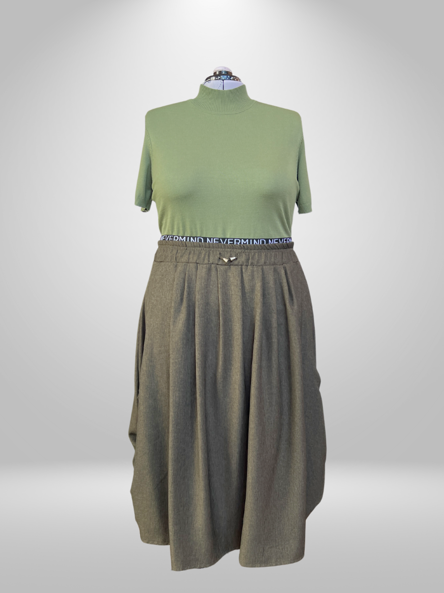 Life Style Olive Green Pleated Midi Skirt Sizes 14 20 Trendy Fashion for Standard Size Women NZ