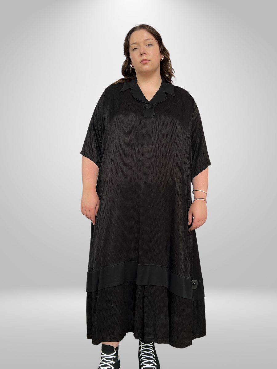 Cascading Layered Plus Size Maxi Dress with Collared Neckline