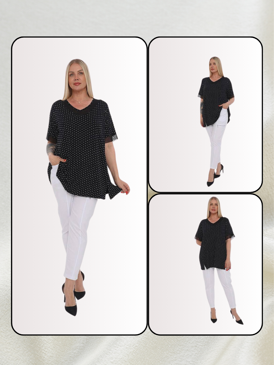 Divas Plus Size Polka Dot V-Neck Top