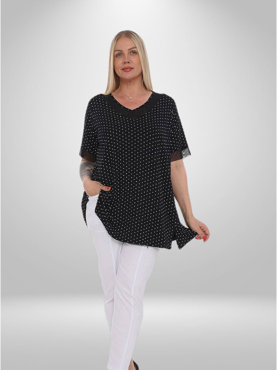 Divas Plus Size Polka Dot V-Neck Top