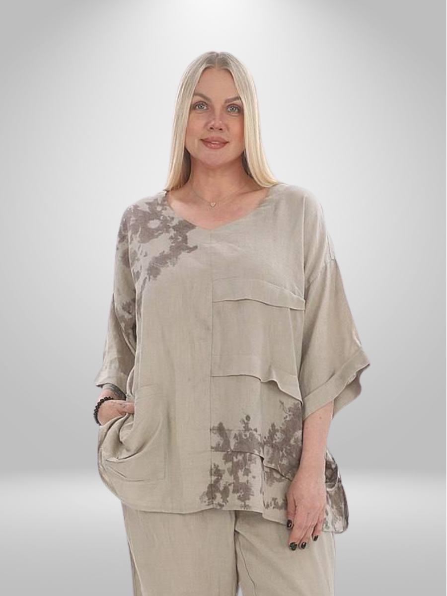 Divas Plus Size Relaxed Fit Tiered Linen-Blend Shirt-Tunic