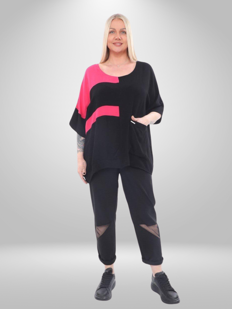 Divas Plus Size Elegant Color-Block Tunic Top – Effortless Style and Comfort