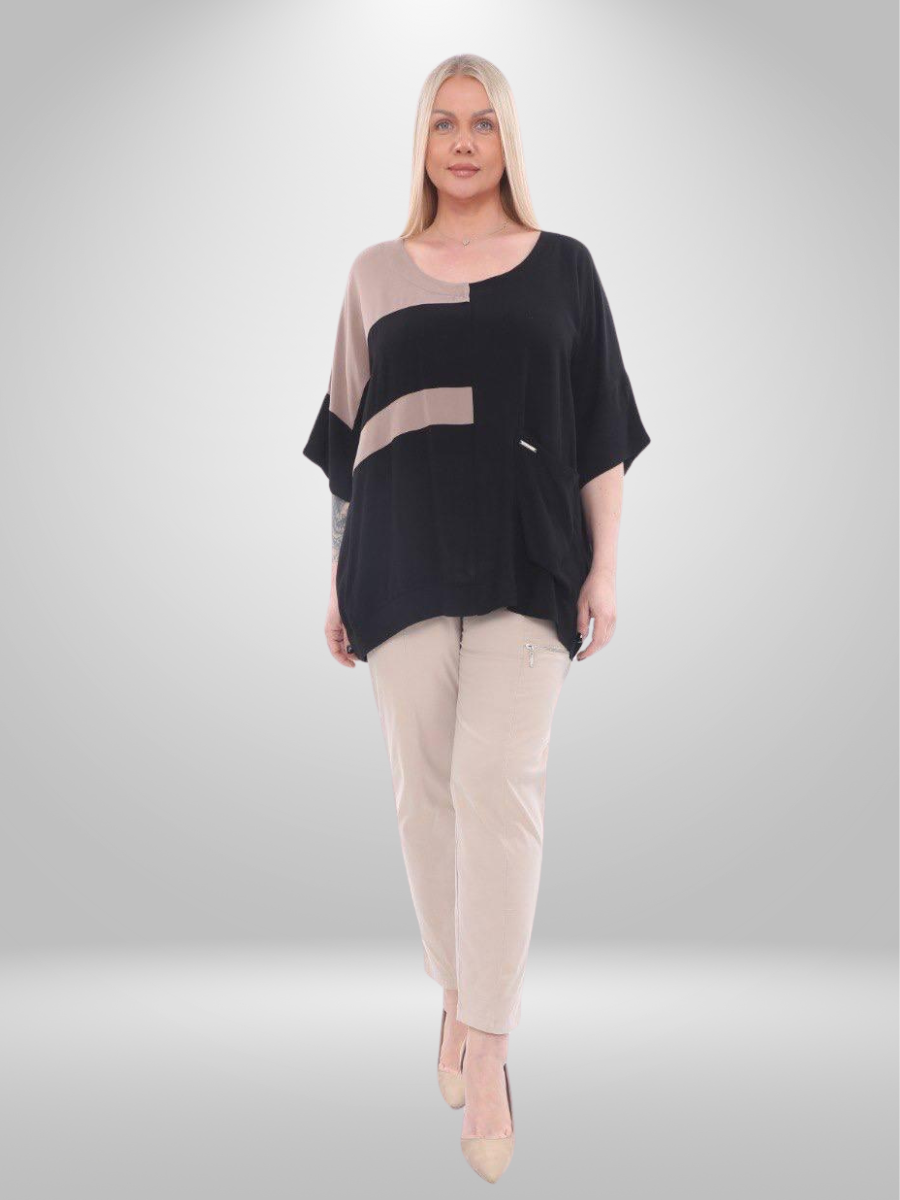 Divas Plus Size Elegant Color-Block Tunic Top – Effortless Style and Comfort