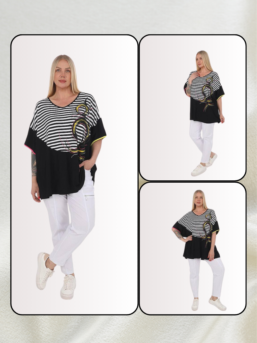 Divas Plus Size Striped Graphic Top