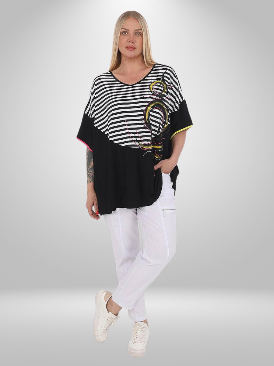 Divas Plus Size Striped Graphic Top