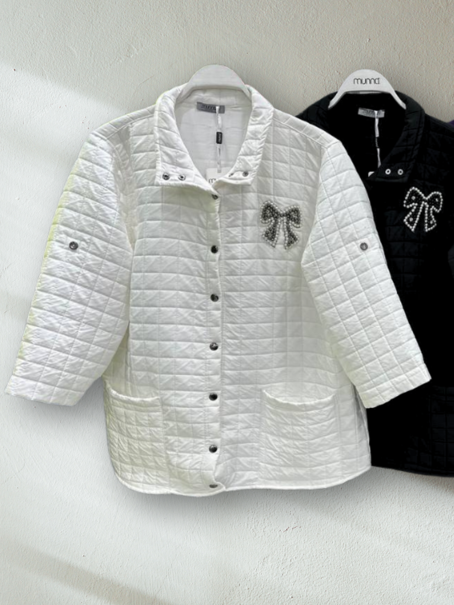 Munna Quilted Plus Size Pearl Bow Jacket