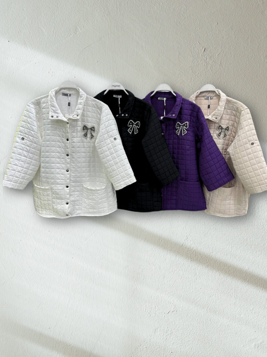 Munna Quilted Plus Size Pearl Bow Jacket